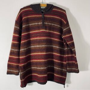 Deane & White 100% Lambswool Women’s Boho Hooded Brown Striped Sweater Size S